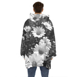 Monochrome Daisy Flower Print Hoodie Blanket