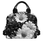 Monochrome Daisy Flower Print Insulated Lunch Bag