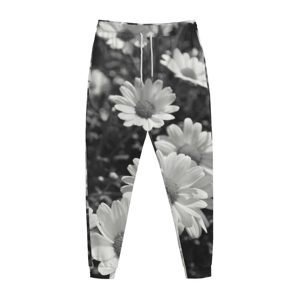 Monochrome Daisy Flower Print Jogger Pants