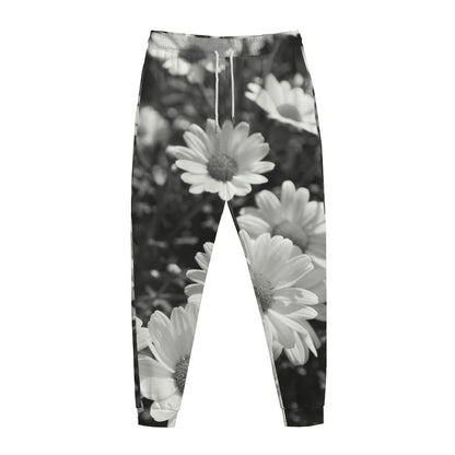 Monochrome Daisy Flower Print Jogger Pants