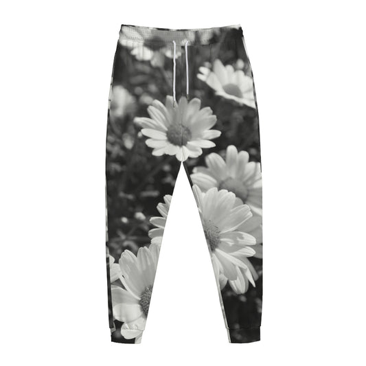Monochrome Daisy Flower Print Jogger Pants