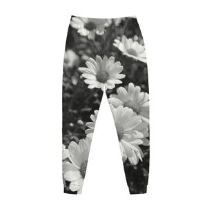 Monochrome Daisy Flower Print Jogger Pants
