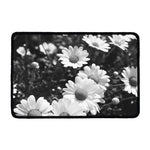 Monochrome Daisy Flower Print Kitchen Mat