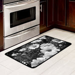 Monochrome Daisy Flower Print Kitchen Mat