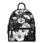 Monochrome Daisy Flower Print Leather Backpack