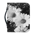 Monochrome Daisy Flower Print Leather Bible Cover