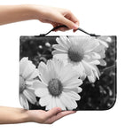 Monochrome Daisy Flower Print Leather Bible Cover