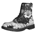 Monochrome Daisy Flower Print Lace-Up Boots