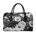 Monochrome Daisy Flower Print Leather Duffel Bag