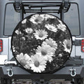 Monochrome Daisy Flower Print Leather Spare Tire Cover