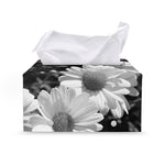 Monochrome Daisy Flower Print Leather Tissue Box Cover