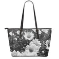 Monochrome Daisy Flower Print Leather Tote Bag With Zipper