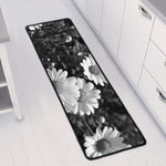 Monochrome Daisy Flower Print Long Kitchen Mat