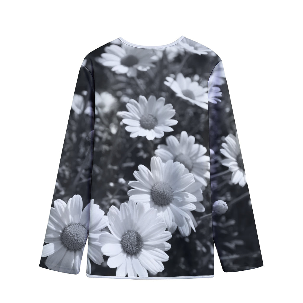 Monochrome Daisy Flower Print Long Sleeve Short Coat