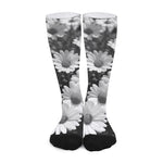 Monochrome Daisy Flower Print Long Socks