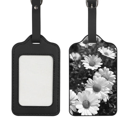 Monochrome Daisy Flower Print Luggage Tag