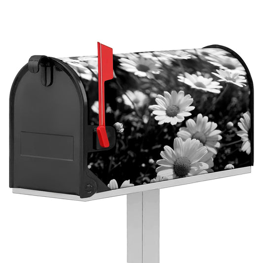 Monochrome Daisy Flower Print Mailbox Cover