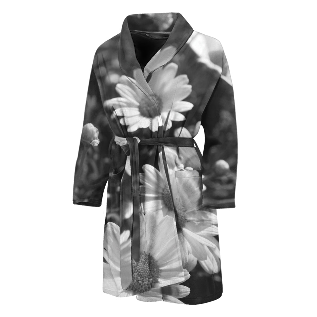 Monochrome Daisy Flower Print Men's Bathrobe