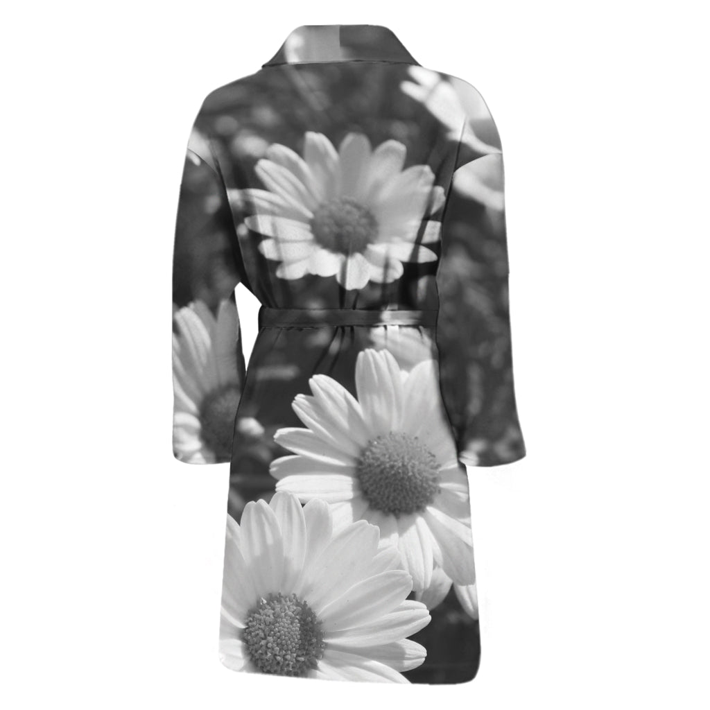 Monochrome Daisy Flower Print Men's Bathrobe