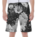 Monochrome Daisy Flower Print Men's Beach Shorts