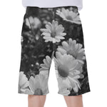 Monochrome Daisy Flower Print Men's Beach Shorts
