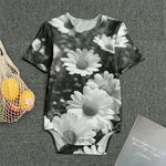 Monochrome Daisy Flower Print Men's Bodysuit