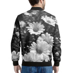 Monochrome Daisy Flower Print Men's Bomber Jacket