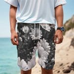 Monochrome Daisy Flower Print Men's Cargo Shorts