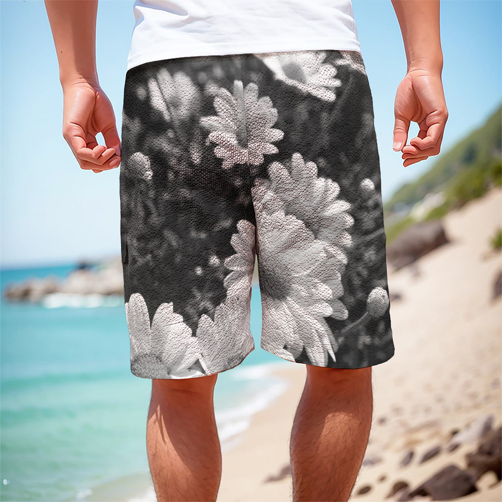 Monochrome Daisy Flower Print Men's Cargo Shorts
