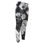 Monochrome Daisy Flower Print Men's Compression Pants