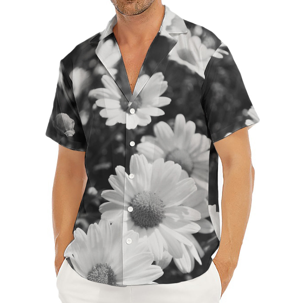 Monochrome Daisy Flower Print Men's Deep V-Neck Shirt