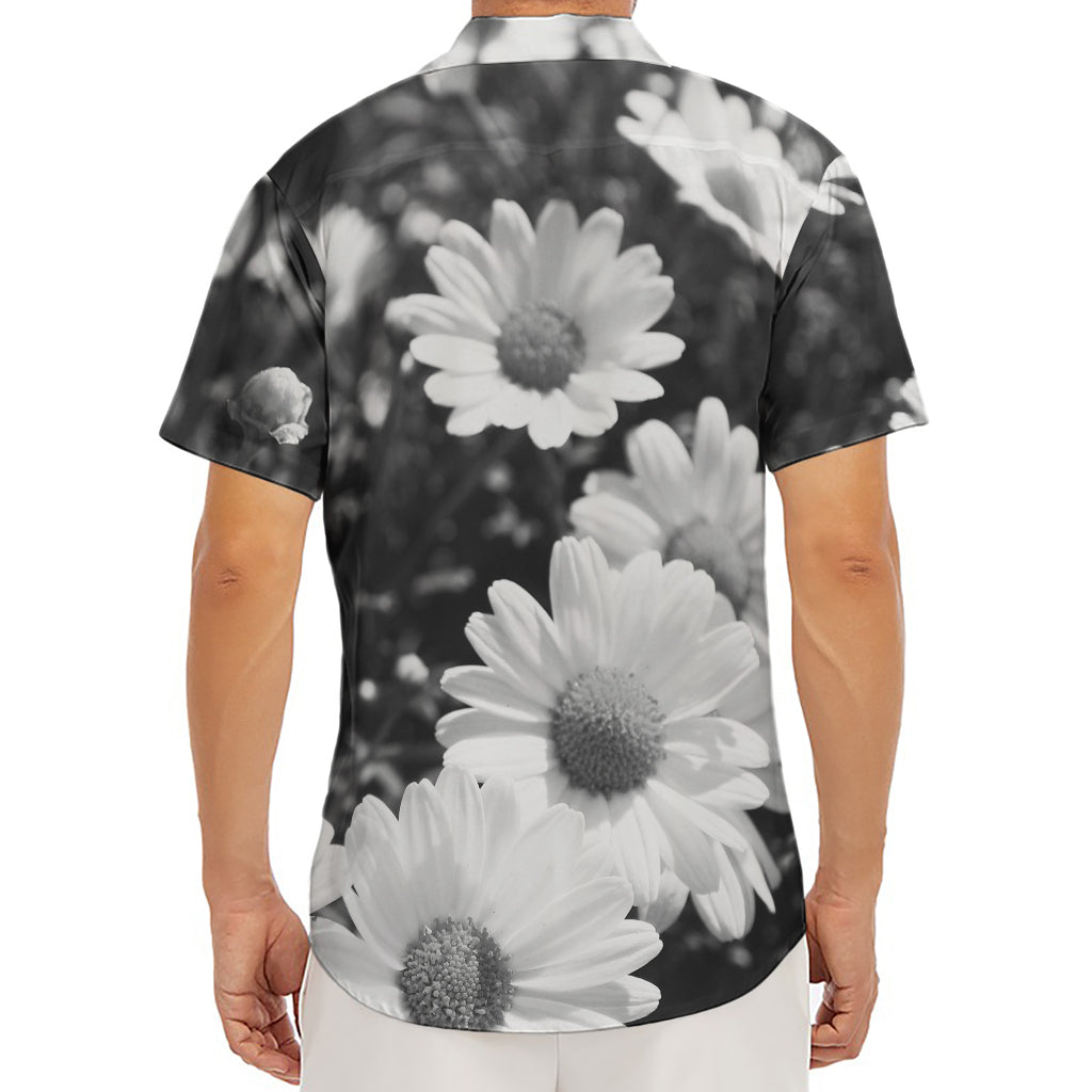 Monochrome Daisy Flower Print Men's Deep V-Neck Shirt