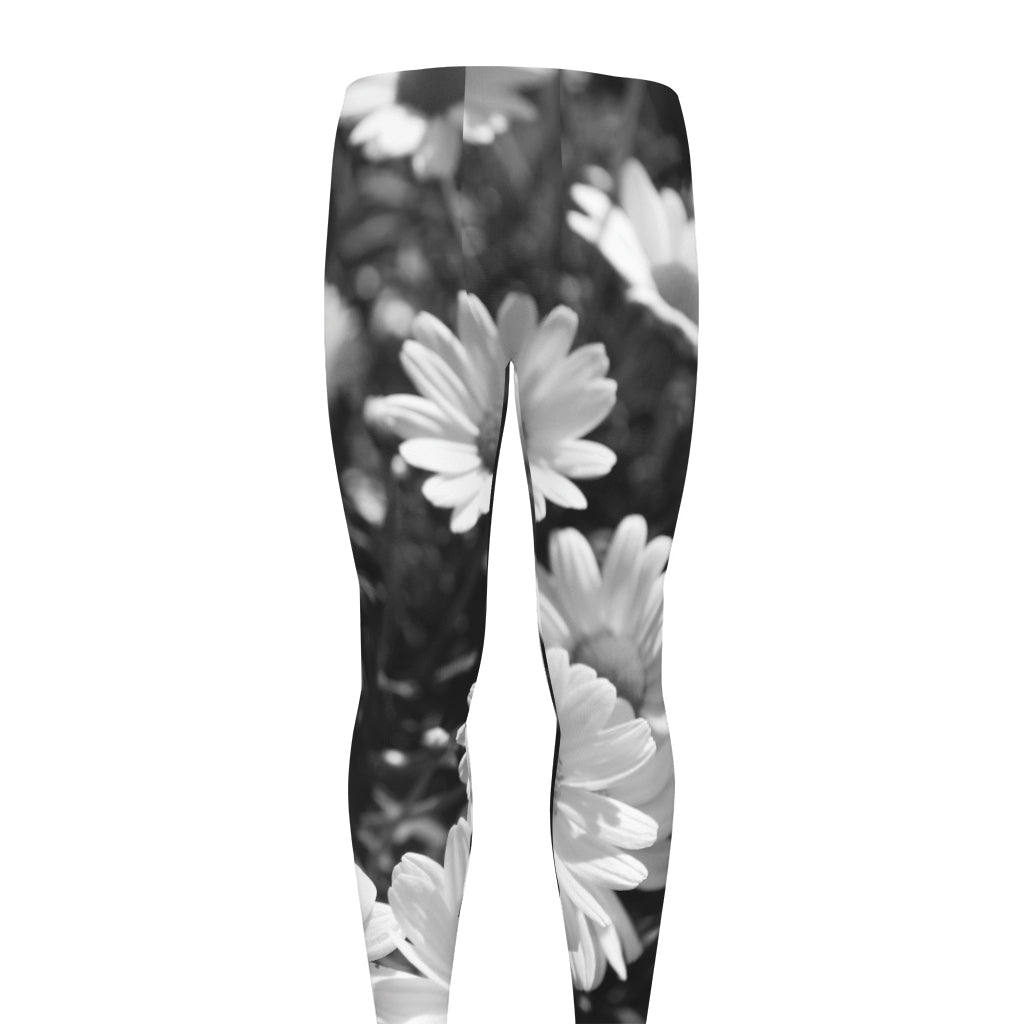 Monochrome Daisy Flower Print Men's leggings