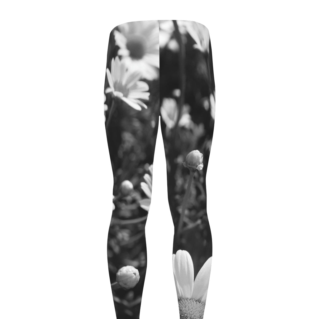 Monochrome Daisy Flower Print Men's leggings