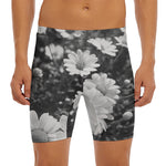 Monochrome Daisy Flower Print Men's Long Boxer Briefs