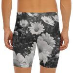 Monochrome Daisy Flower Print Men's Long Boxer Briefs