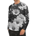 Monochrome Daisy Flower Print Men's Long Sleeve Rash Guard