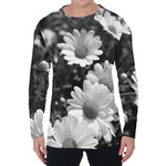 Monochrome Daisy Flower Print Men's Long Sleeve T-Shirt