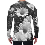 Monochrome Daisy Flower Print Men's Long Sleeve T-Shirt