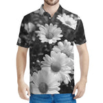 Monochrome Daisy Flower Print Men's Polo Shirt