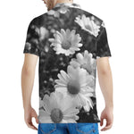 Monochrome Daisy Flower Print Men's Polo Shirt