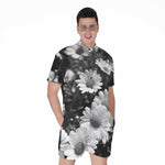 Monochrome Daisy Flower Print Men's Rompers