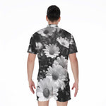 Monochrome Daisy Flower Print Men's Rompers