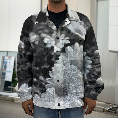 Monochrome Daisy Flower Print Men's Shirt Jacket