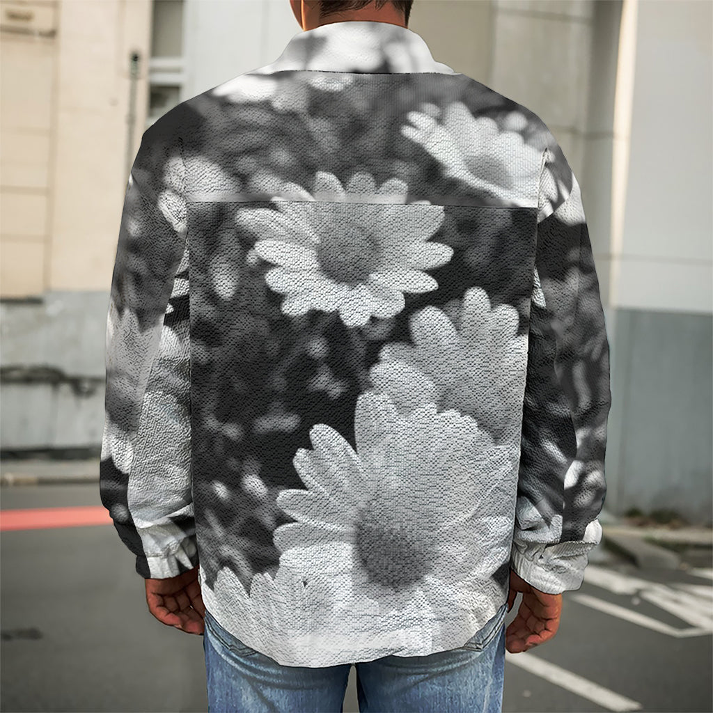 Monochrome Daisy Flower Print Men's Shirt Jacket