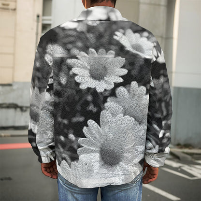 Monochrome Daisy Flower Print Men's Shirt Jacket