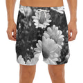 Monochrome Daisy Flower Print Men's Split Running Shorts