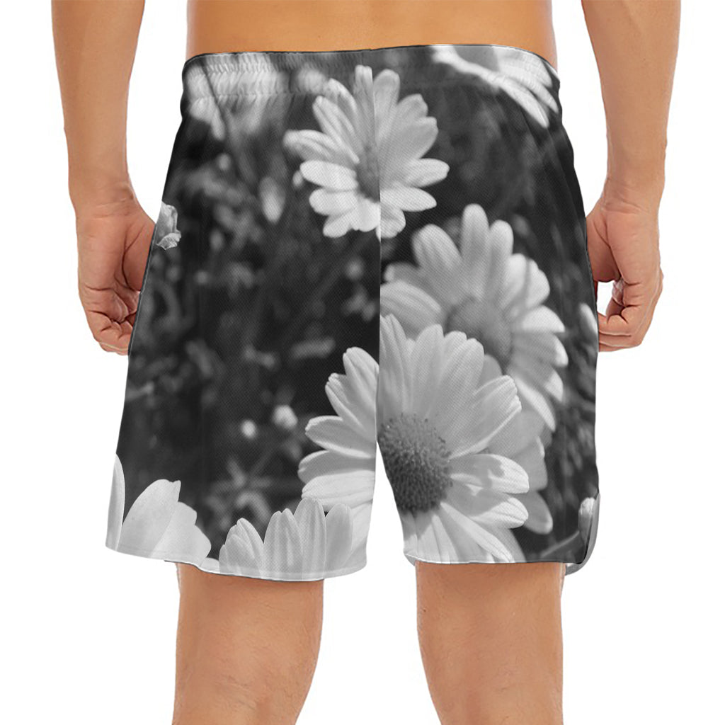Monochrome Daisy Flower Print Men's Split Running Shorts
