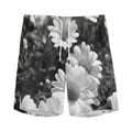 Monochrome Daisy Flower Print Men's Athletic Shorts