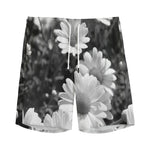 Monochrome Daisy Flower Print Men's Sports Shorts